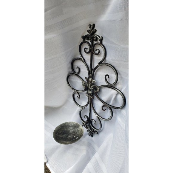 Iron Scroll Candle Holder Sconce Wall Mount. 3-Wick Candle. Fleur De Lis Decor - Picture 3 of 7